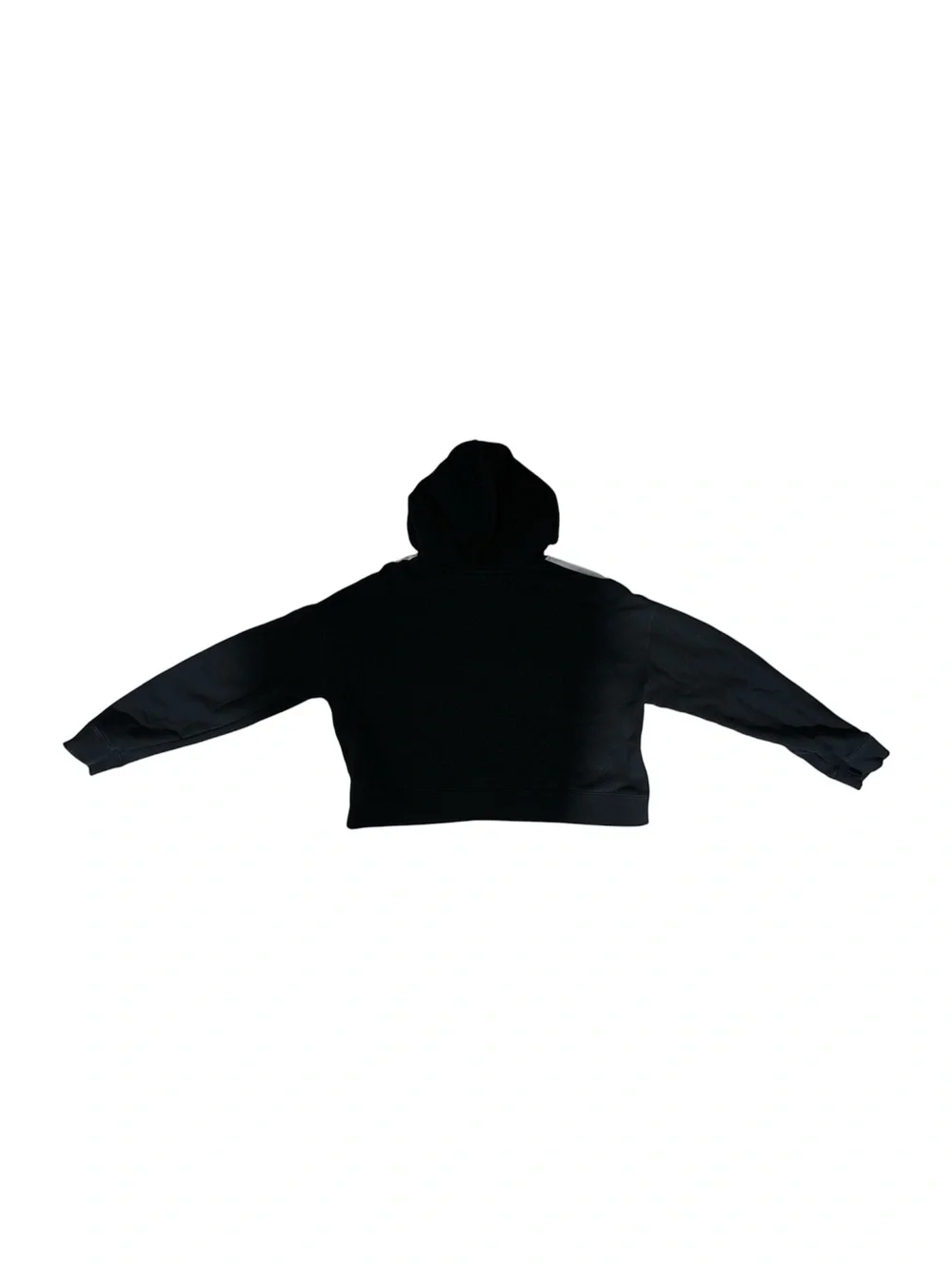 adidas Black Crop Hoodie with White Sleeve Stripes
